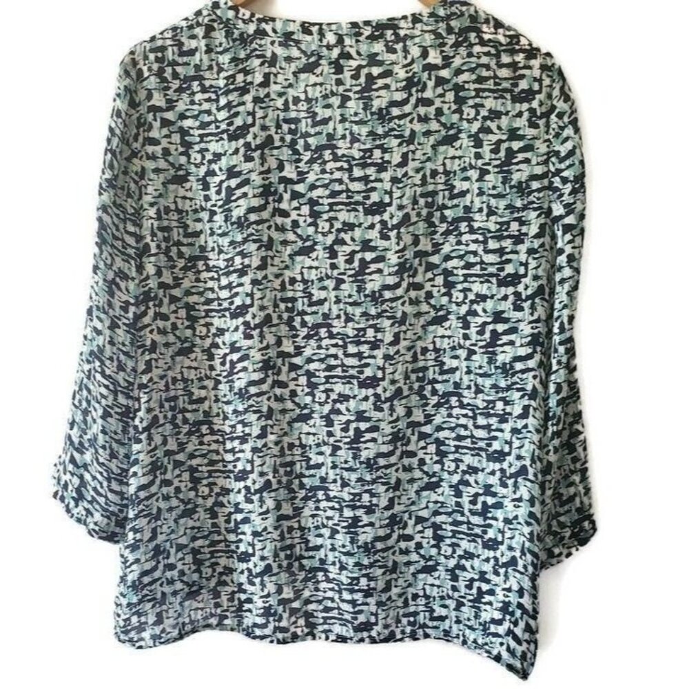 DKNY Women’s 3/4 Sleeve Printed Split-Neck Pleated Front Peasant Top Size Large - Picture 3 of 8